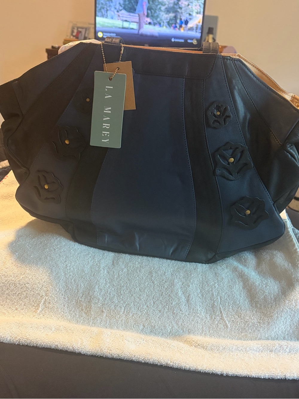 Blue Floral Appliqué Tote Bag